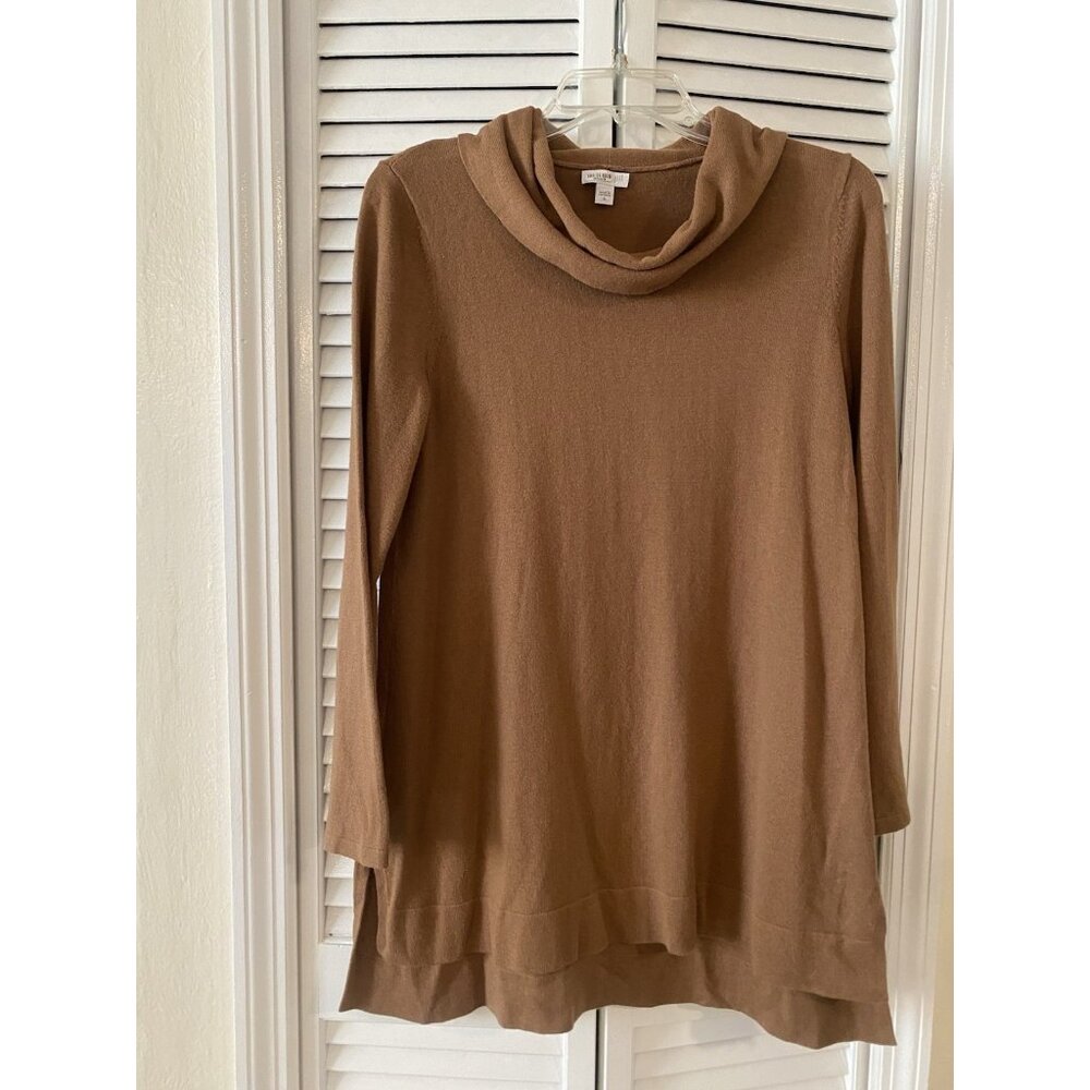 J.Jill Women's Brown Cowl Neck Pullover Sweater Dress Cotton Sz S Cozy Fall